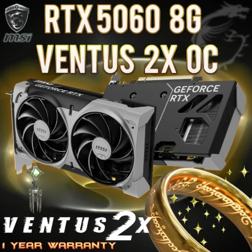 MSI GeForce RTX 5060 8G Ventus 2X OC Graphics Card With DLSS 4, 8GB GDDR7, PCIe 5.0, Dual TORX 5.0 Fans, HDMI 2.1b, DisplayPort 2.1b, 145W TDP, 2535 MHz Boost Clock | 1 YEAR WARRANTY